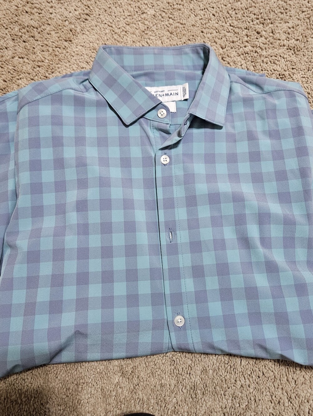 Mizzen+Main Teal and Blue Checked Button-Down Shirt